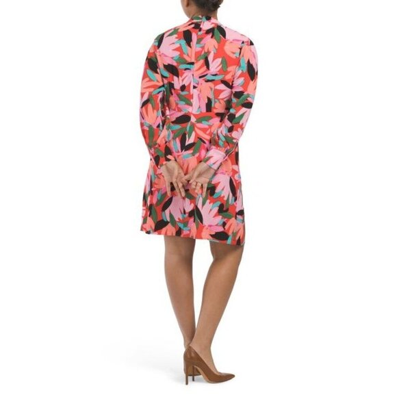 Donna Morgan Pink Floral Mock Neck Crepe Long Sleeves Shift Dress Sz 14 New - Picture 3 of 8